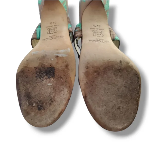 Jimmy Choo Green, Orange& Brown Tropical Ankle Elegant Stiletto Buckle Heels - Picture 10 of 12